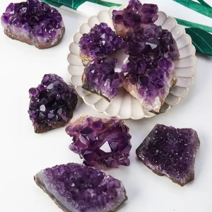 natural amethyst cluster for meditation, raw purple quartz healing crystal