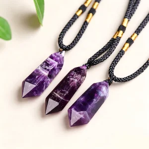 Bulk Natural Dream Amethyst Hexagonal Point Pendants - Handcrafted Healing Crystal Necklaces for Spiritual Jewelry Lovers