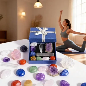 Premium 7 Chakra Crystal Collection Set Raw Stones Geode Tumbled Stones for Meditation Chakra Balancing Spiritual Gift